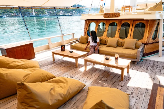 The communal lounge area on Duyung Baru, Indonesia.