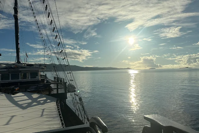 Deck view looking out to sea, on the Dewi Nusantara.