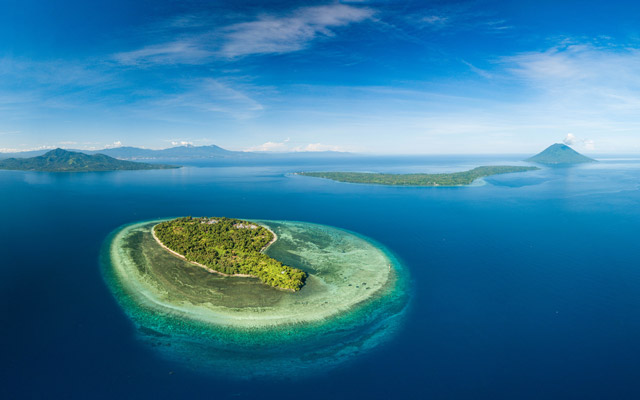 Aerial of Bunaken National Marine Park, Indonesia.
