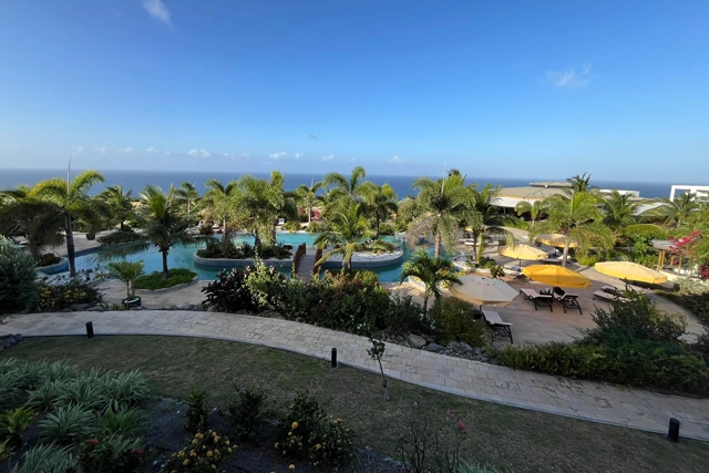 The swimming pool at Golden Rock Dive & Nature Resort, St Eustatius, Caribbean.