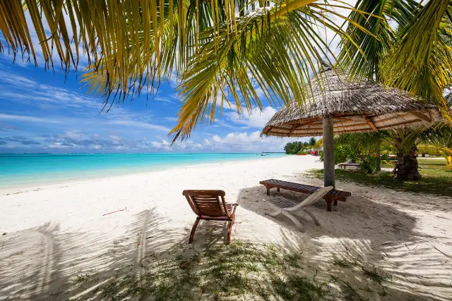 A stunning beachfront in the Maldives.