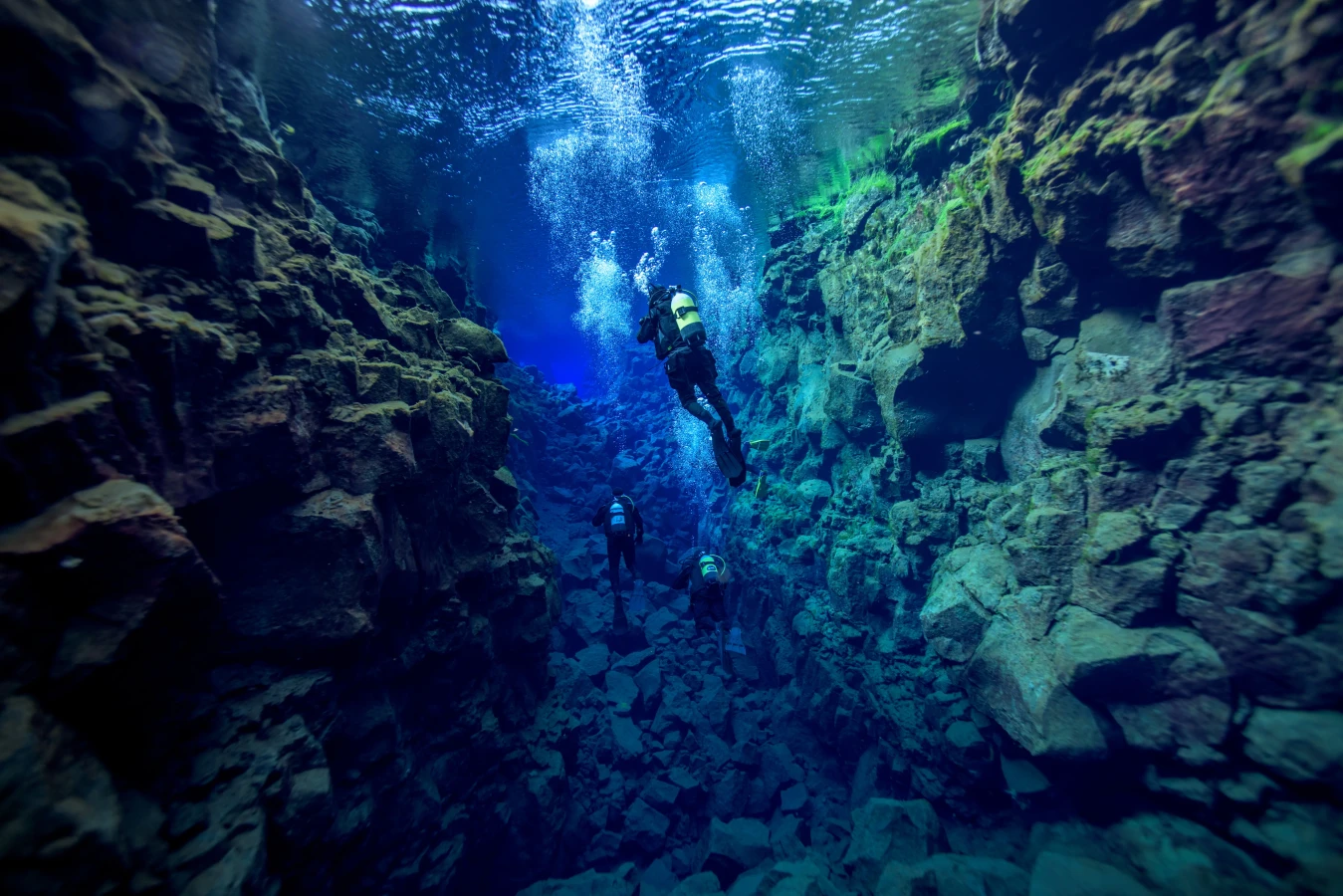 Diver in Silfra, Iceland