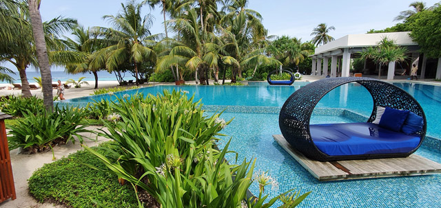 Swimming pool at Dhigali in the Maldives.