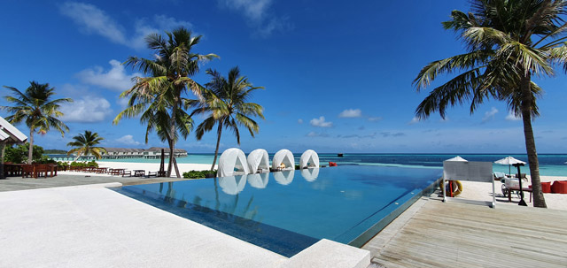 Swimming pool at LUX* resort in the Maldives.