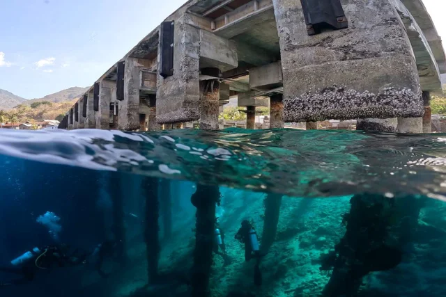 Split-view of Bakalang jetty, Alor, Indonesia.