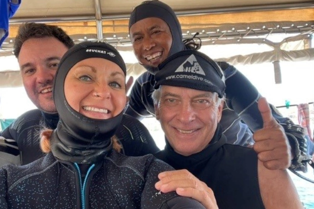 Cath with the dive team on board Raja Laut.
