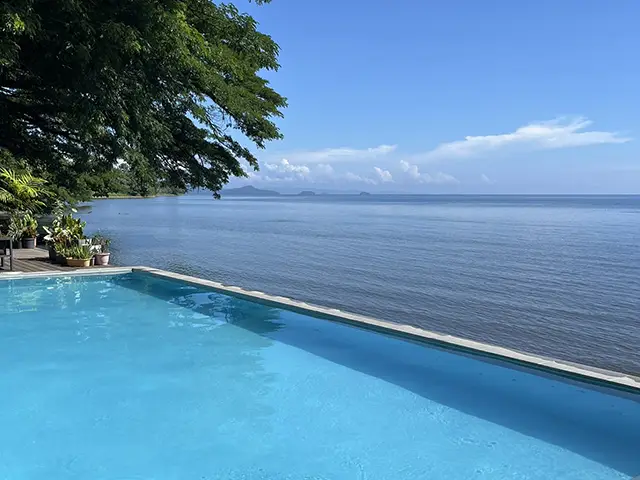 The view from the swimming pool at Walindi Plantation Resort in Papua New Guinea